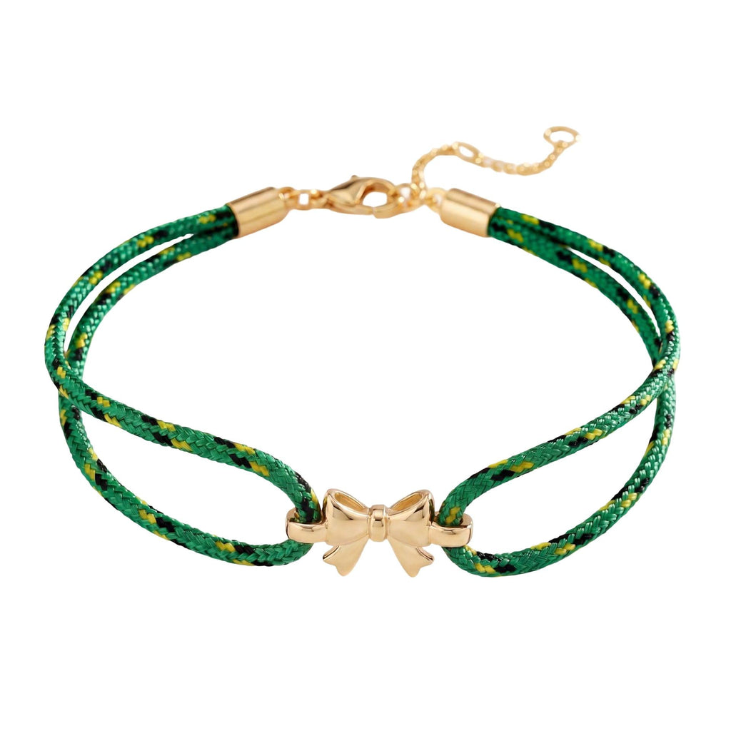 Pulsera de nailon trenzado con charm de lazo dorado, accesorio femenino ajustable y refinado, ideal para un look chic y espontáneo, modelo Rubane