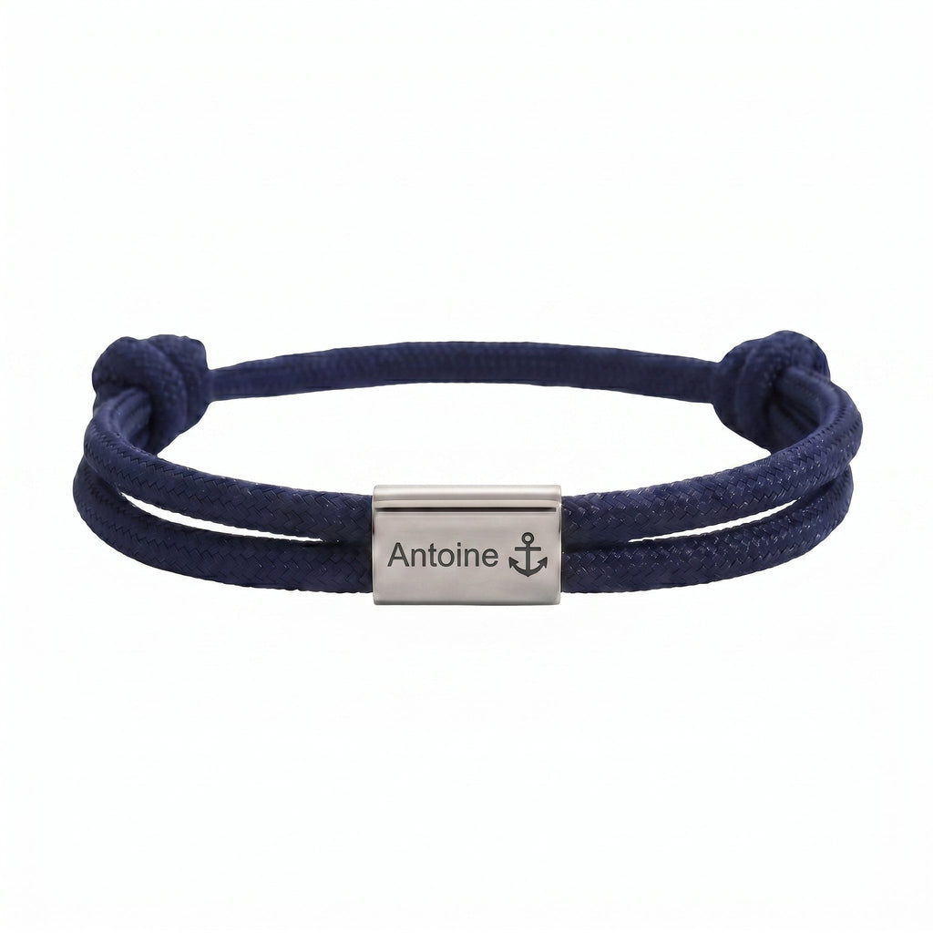 Bracelet en nylon tressé, plaque en acier inoxydable personnalisable, bijou ajustable, idée cadeau facile homme et femme, modèle Veyron
