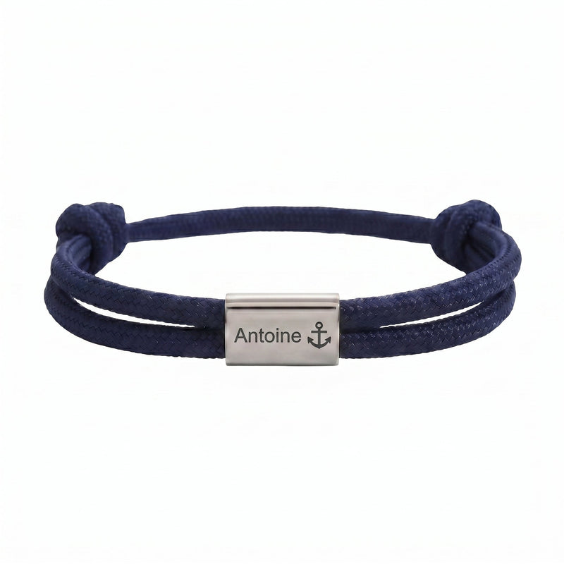 Bracelet en nylon tressé, plaque en acier inoxydable personnalisable, bijou ajustable, idée cadeau facile homme et femme, modèle Veyron