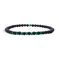 Bracelet fin pour homme en perles noires d'onyx mates et pierres vertes naturelles de malachite.