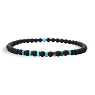 Bracelet fin pour homme en perles noires d'onyx et pierres naturelles turquoise et marron.