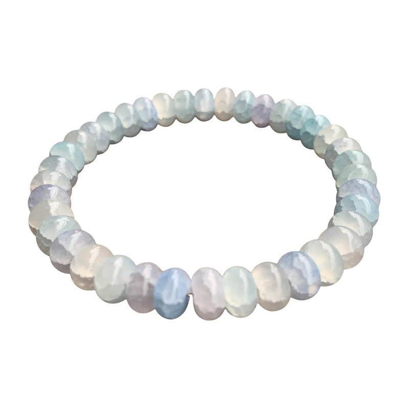 Bracelet en opaline, pierre bleue translucide, perles rondes élastique scintillantes, modèle Aloka - La Boutique du Bracelet