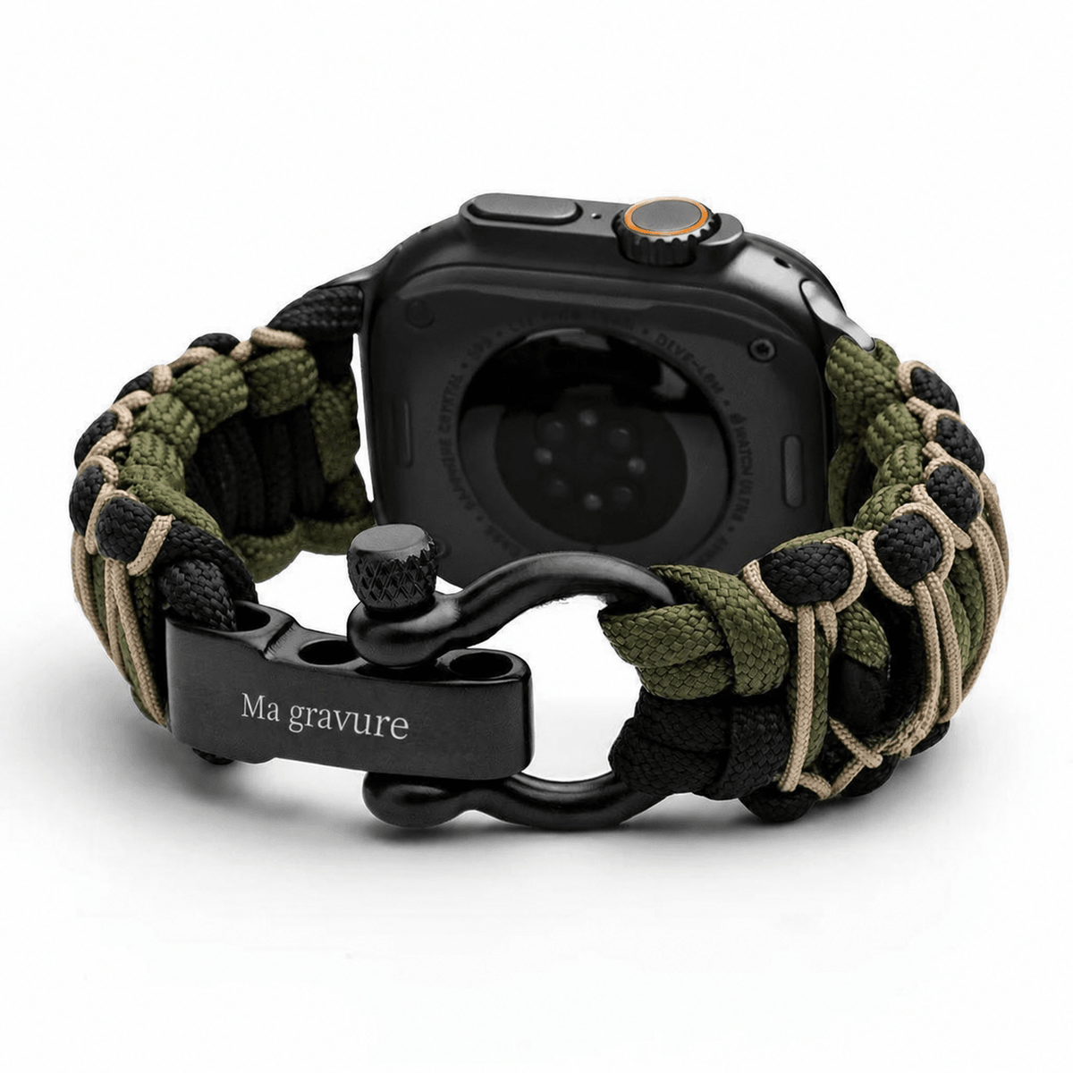 Geflochtenes Paracord-Armband, Schäkelverschluss aus Stahl, für Apple Watch, Modell Bakari