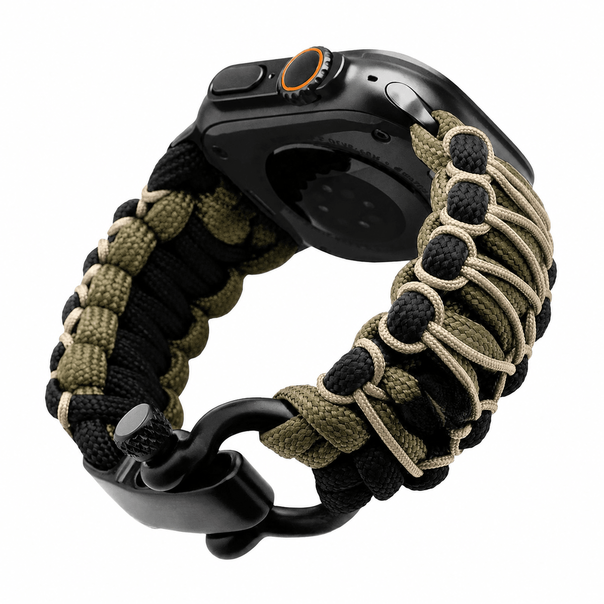 Geflochtenes Paracord-Armband, Schäkelverschluss aus Stahl, für Apple Watch, Modell Bakari