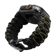 Bracelet en paracorde noir avec cordons kaki, boucle noire, pour Apple Watch côtés 38-42 mm.