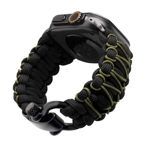 Bracelet en paracorde noir avec cordons kaki, boucle noire, pour Apple Watch côtés 38-42 mm.