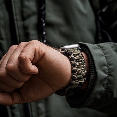 Geflochtenes Paracord-Armband, Schäkelverschluss aus Stahl, für Apple Watch, Modell Bakari
