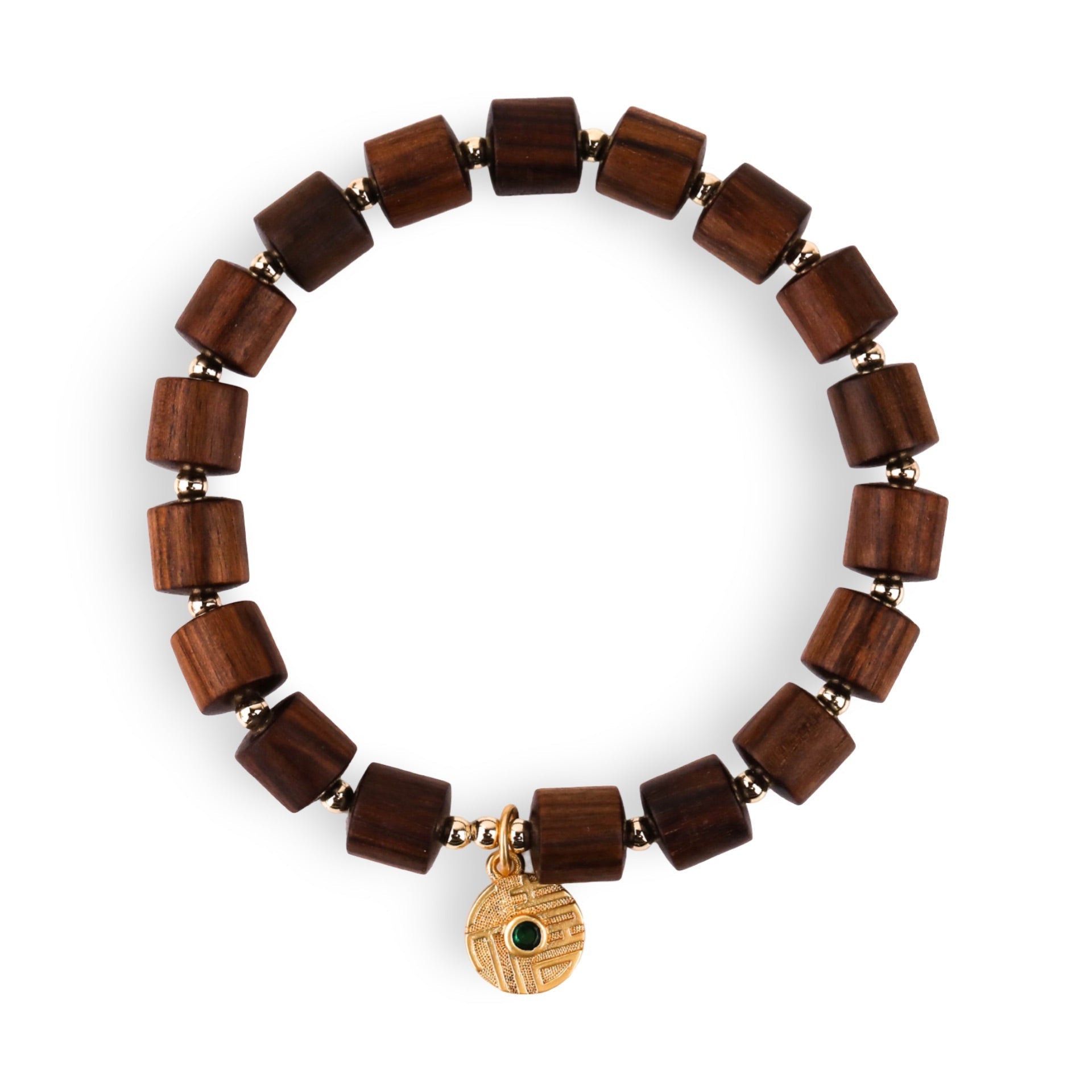 Bracelet en perle de bois de palissandre pour femme, charm doré, modèle Dora - La Boutique du Bracelet