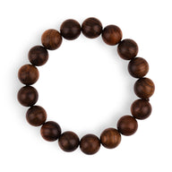 Bracelet élastique avec perles rondes en bois de rose marron foncé, fini lisse et brillant.