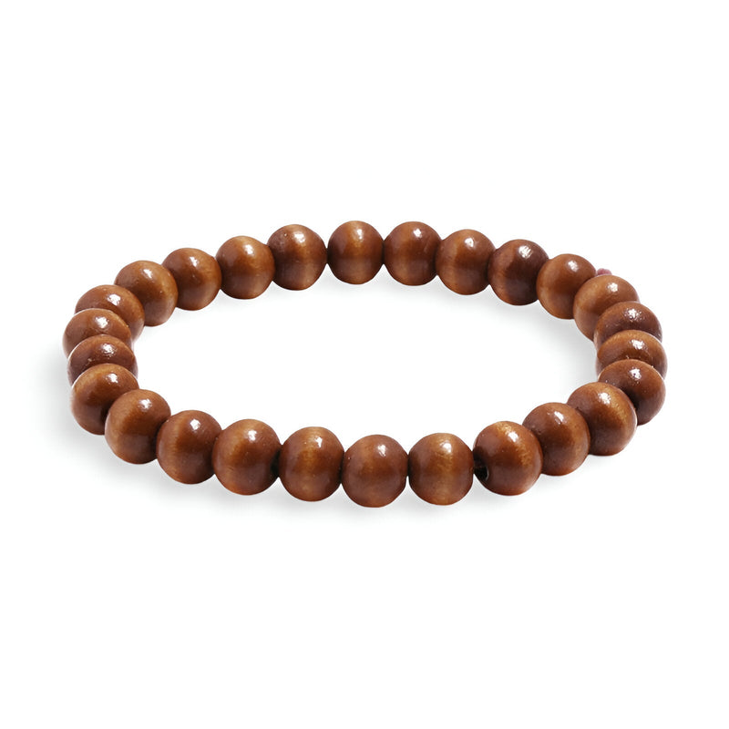 Bracelet mixte perles rondes en bois marron lisse style naturel.