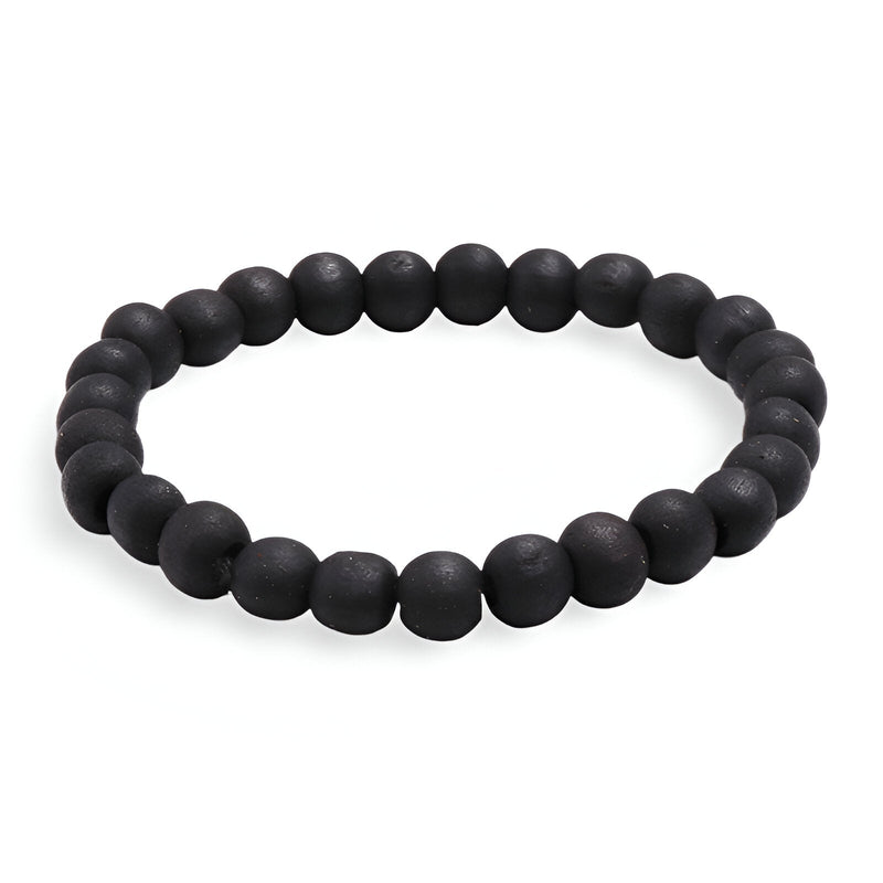 Bracelet mixte en perles de bois lisses noires, style sobre et naturel.