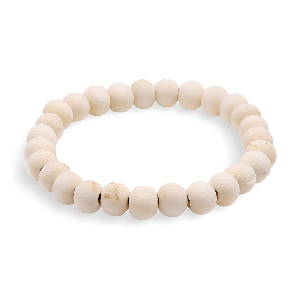 Bracelet mixte en perles de bois naturel clair, finition lisse et ronde.