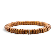 Bracelet en perles rondes de bois marron clair, style naturel, élastique pour homme.