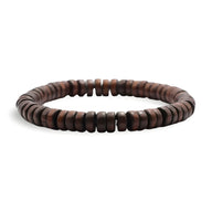 Bracelet masculin en perles de bois marron foncé, style naturel, perles rondes et lisses.
