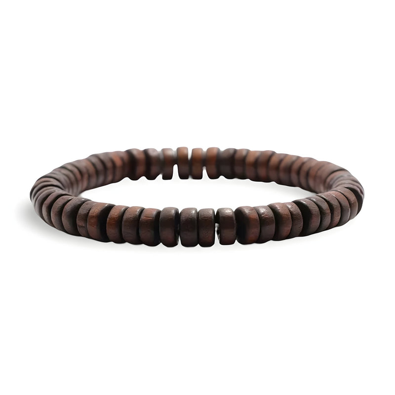 Bracelet masculin en perles de bois marron foncé, style naturel, perles rondes et lisses.