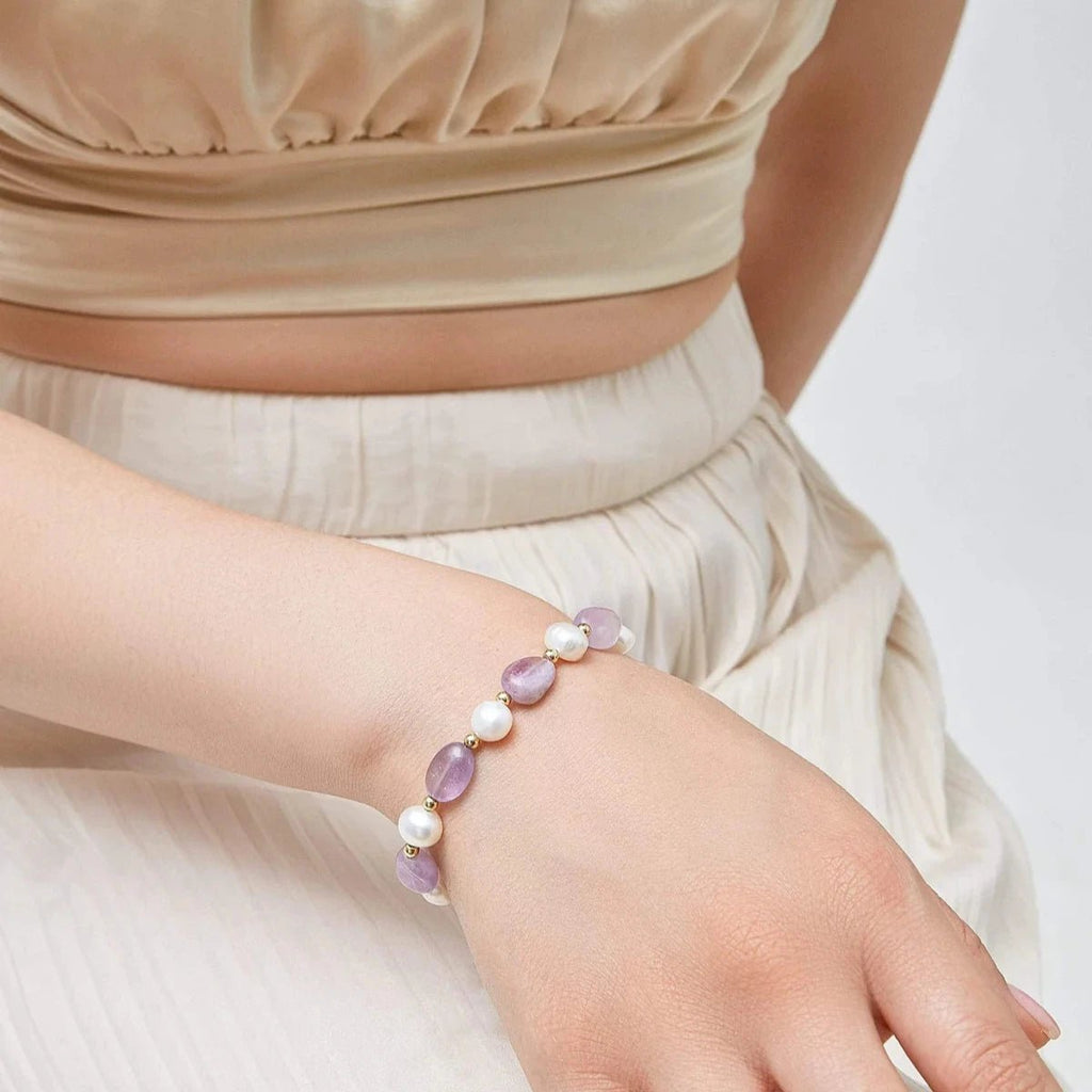 Bracelet ajustable pour femme en perles d'eau douce roses et blanches, style Sirena.