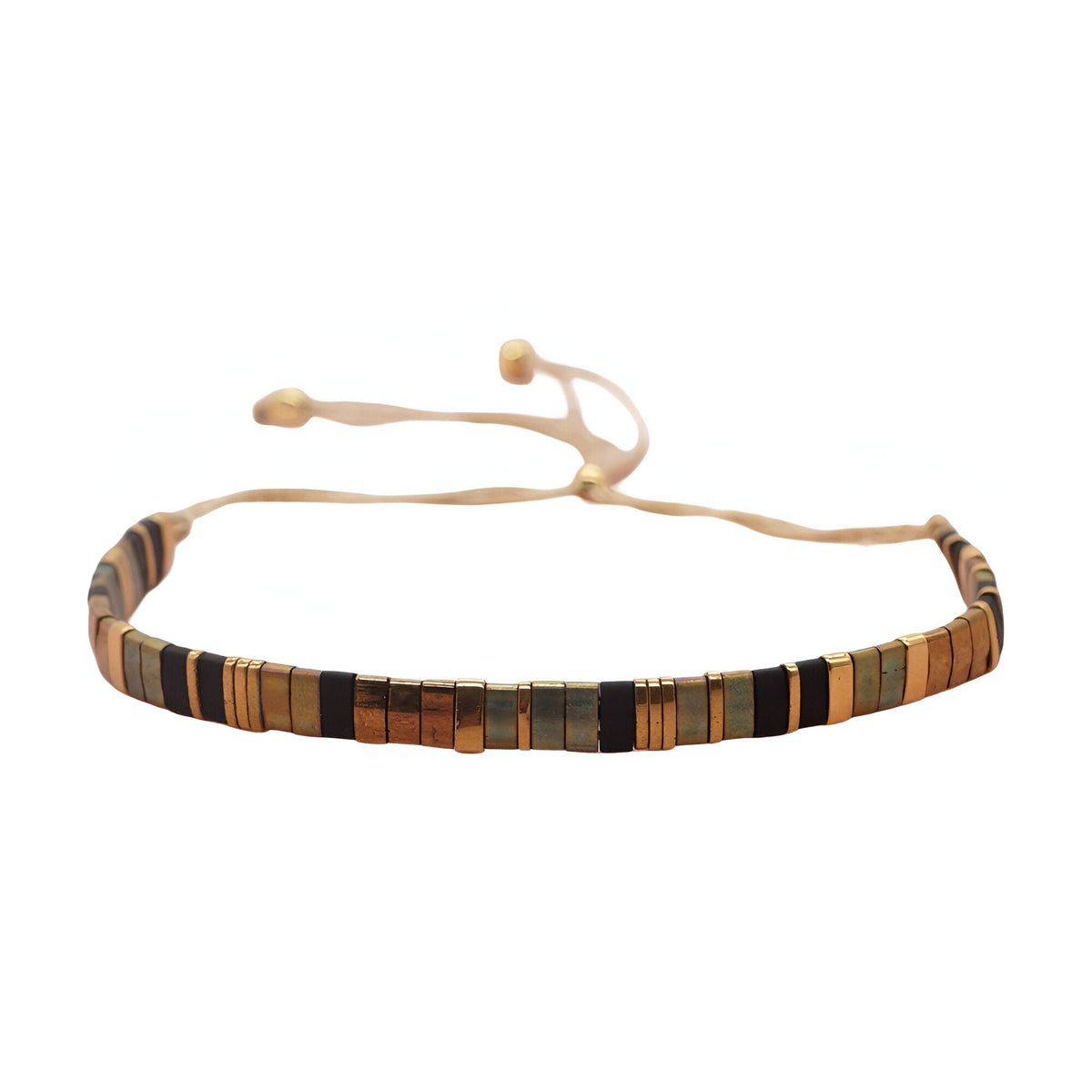 Bracelet ajustable en perles carrées multicolores tons terre et noir, style Yaomi pour femme.