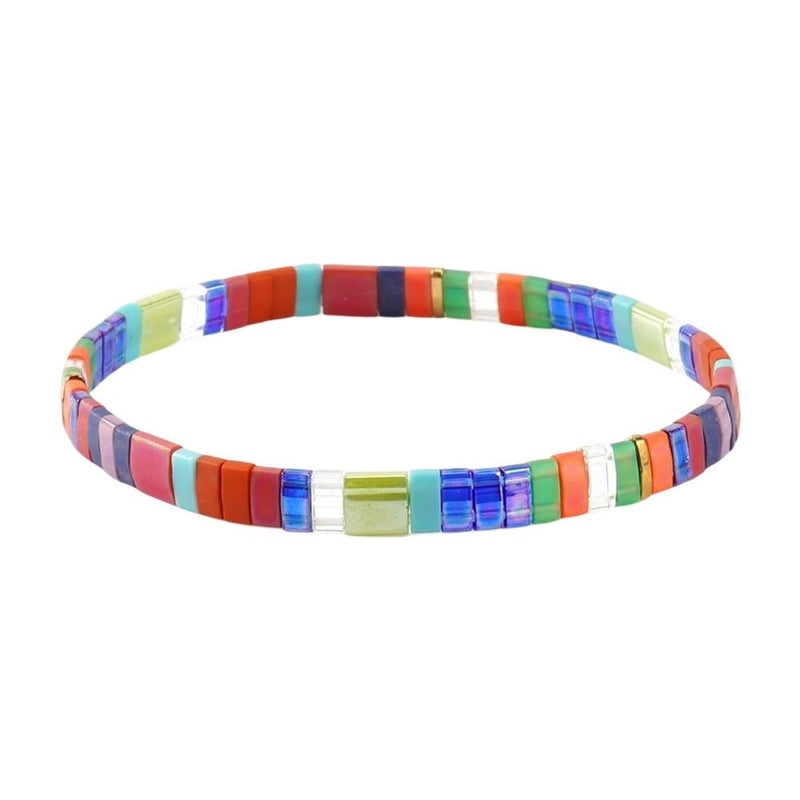 Bracelet fin en perles rectangulaires multicolores style japonais, modèle Moriko.