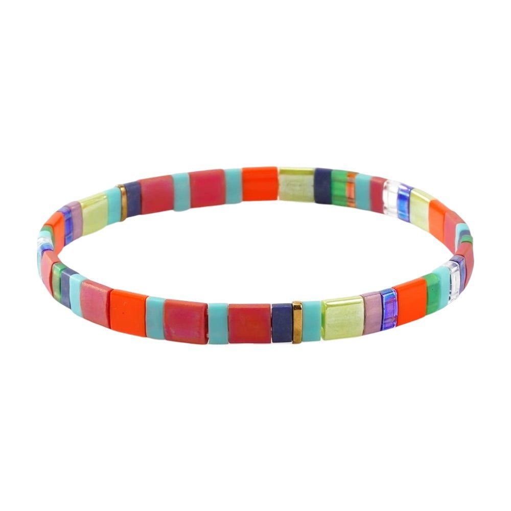 Bracelet fin en perles japonaises multicolores aux tons vifs et pastels, style Moriko.