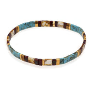 Bracelet fin pour femme en perles turquoise, marron, blanc marbré et doré, modèle Akemi.
