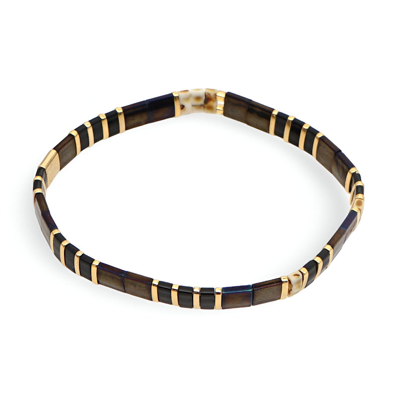 Bracelet femme en perles marron et beige alternées, style japonais, modèle Amane.