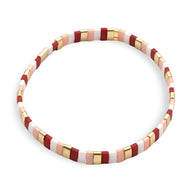 Bracelet féminin en perles plates multicolores rose, rouge et doré style Kasumi.