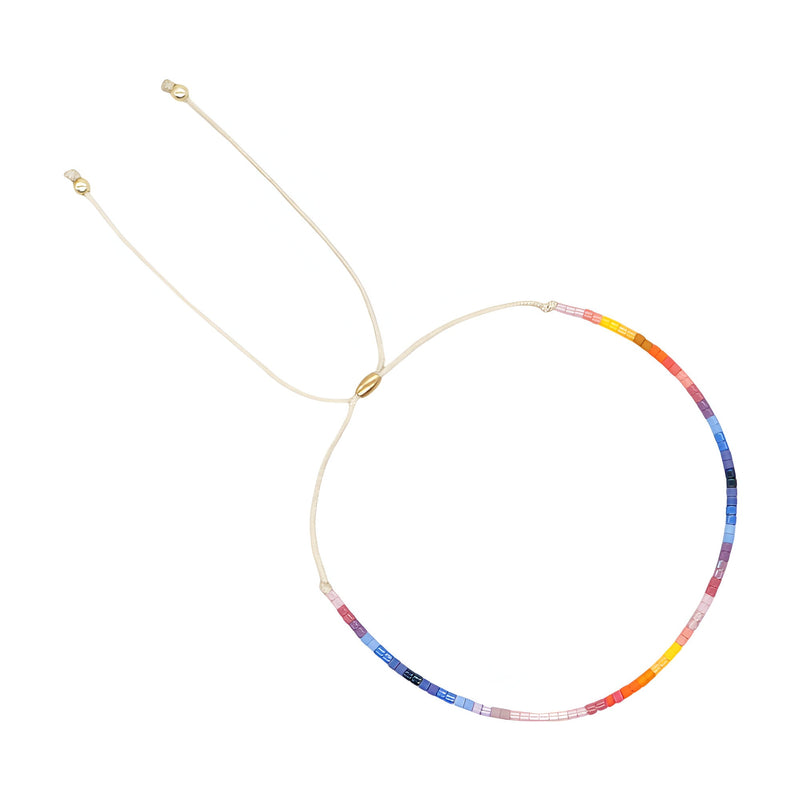 Bracelet fin en perles du Japon multicolores, cordon ajustable beige, style Kumiko pour femme.