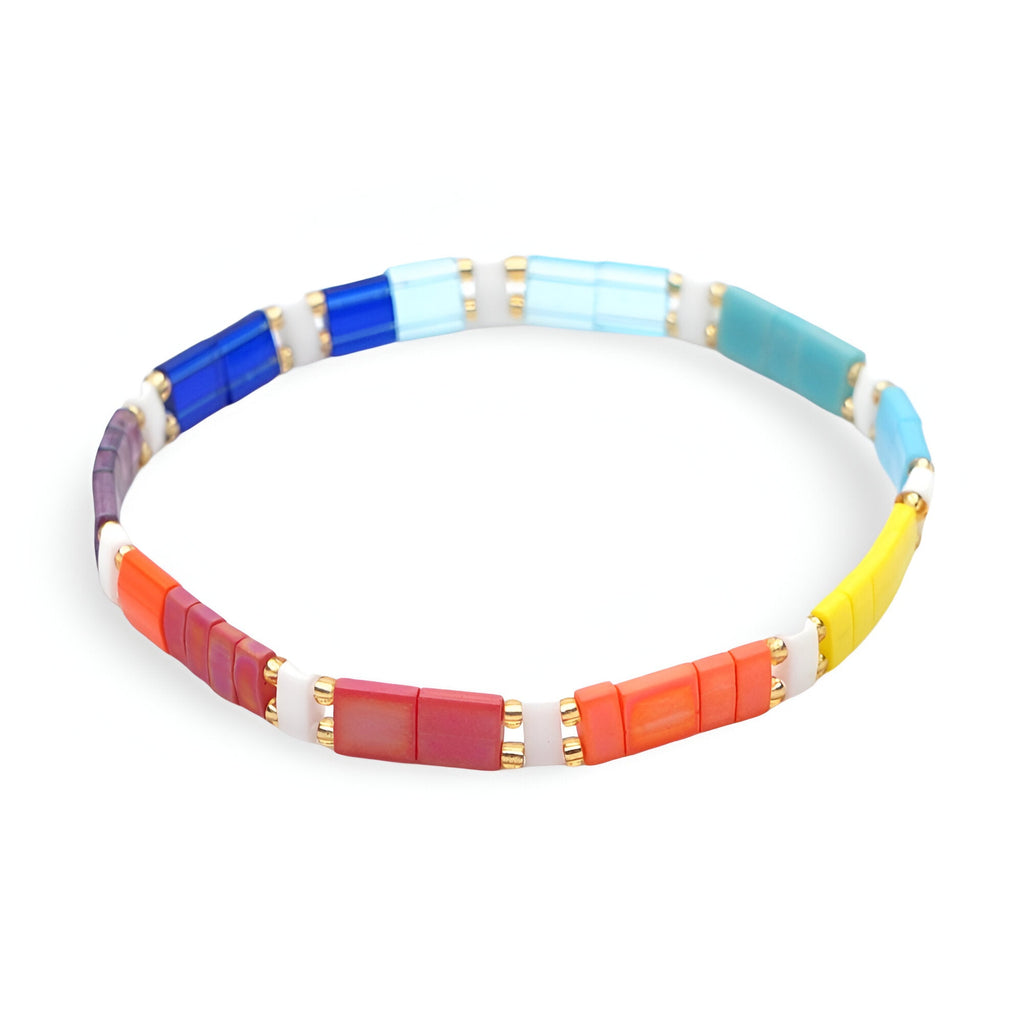 Bracelet femme perles plates multicolores avec séparateurs dorés, style Marika.