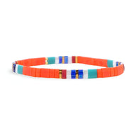 Bracelet femme perles plates multicolores orange, turquoise, bleu et blanc style Mikako.