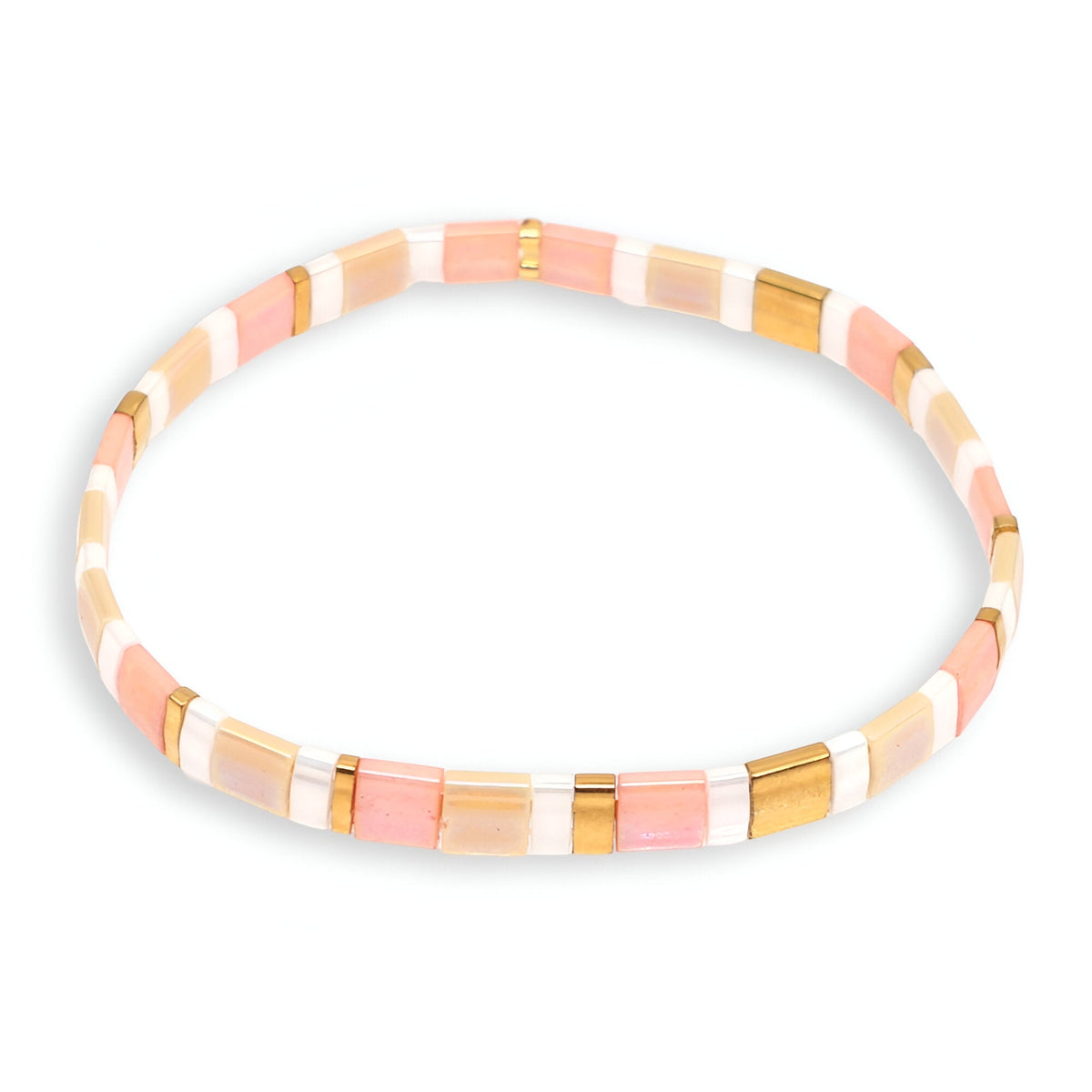 Bracelet pour femme en perles japonaises roses et blanches avec accents dorés, style Louange.