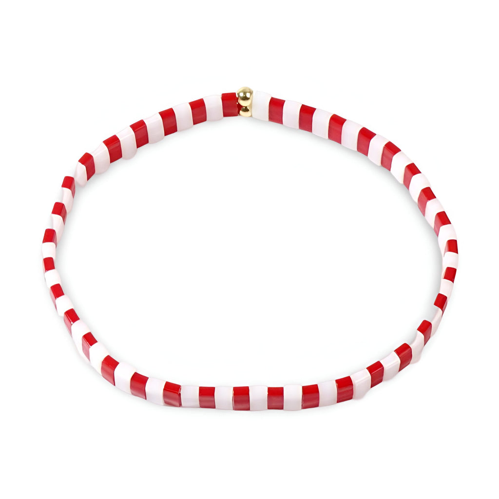 Bracelet perles du Japon rouge et blanc style Noël avec fermoir doré pour femme.
