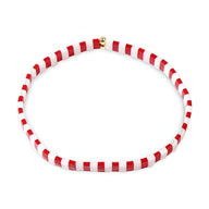Bracelet perles du Japon rouge et blanc style Noël avec fermoir doré pour femme.