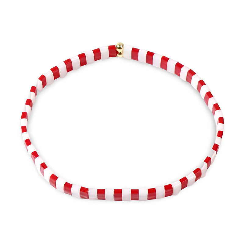 Bracelet perles du Japon rouge et blanc style Noël avec fermoir doré pour femme.