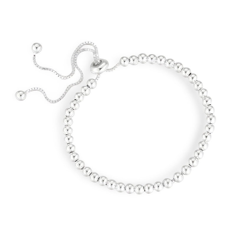 Bracelet réglable en perles rondes d'argent sterling lisse pour femme.