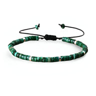 Bracelet mixte en perles heishi jaspe impérial vert avec cordon noir ajustable.