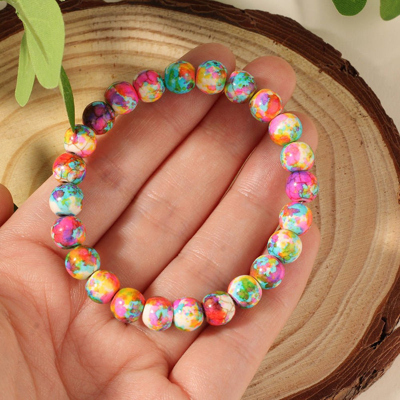 Bracelet en perles multicolores de jaspe, pierre naturelle élastique pour une meilleure énergie, modèle Voda - La Boutique du Bracelet