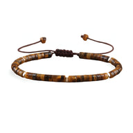 Bracelet mixte en perles heishi marron et œil de tigre avec cordon ajustable en macramé.