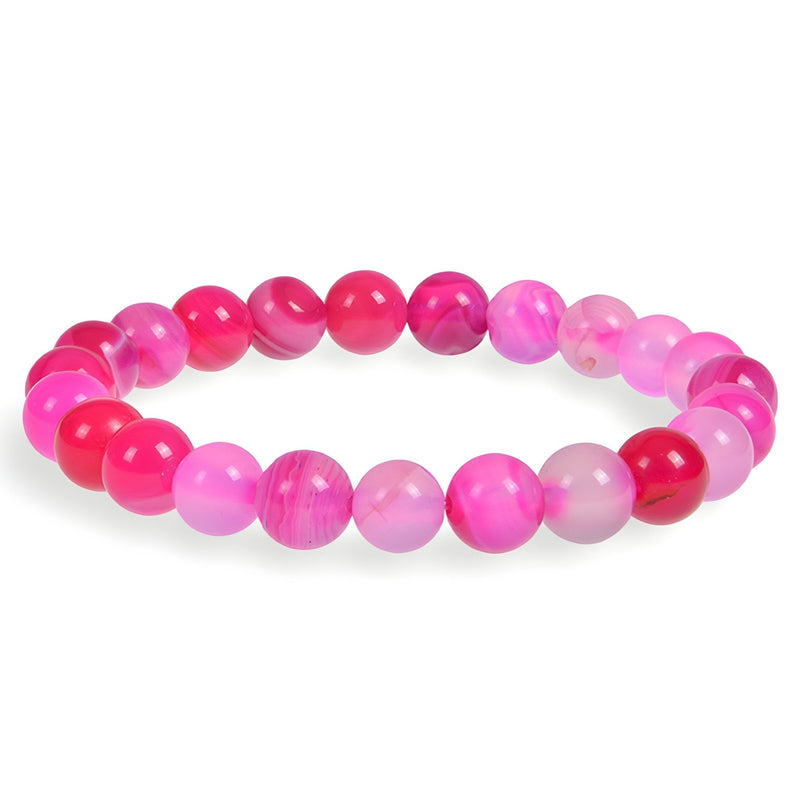 Bracelet femme en perles rondes naturelles dégradé de rose vif à rose pâle sur élastique.