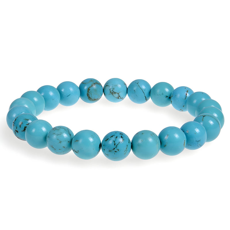 Bracelet élastique en perles turquoise naturelles, finition lisse et brillante.