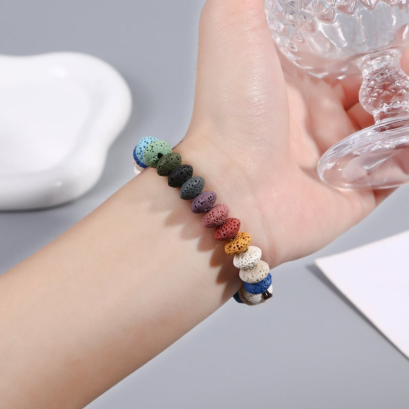 Bracelet en perles volcanique multicolore, élastique, bien être naturel, modèle Larmy