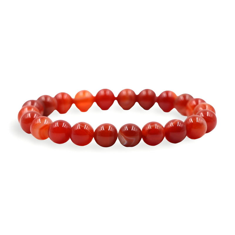 Bracelet mixte en perles rondes d'agate rouge aux teintes vives et brillantes.