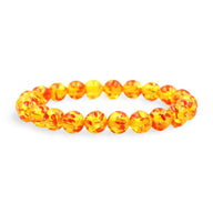 Bracelet mixte en ambre naturel, perles rondes translucides orange et jaune, finition lisse.