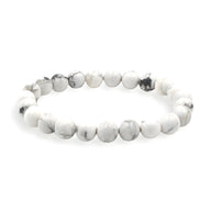 Bracelet mixte en pierres naturelles d'howlite blanche avec veines grises, perles rondes lisses.