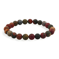 Bracelet mixte Bertille en pierres naturelles agate rouge, marron et noir, perles rondes et lisses, élastique.
