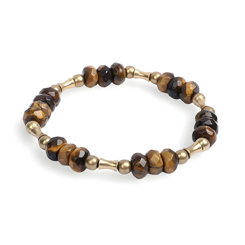 Bracelet mixte en pierres naturelles œil de tigre et perles en cuivre doré, style élégant et sobre.