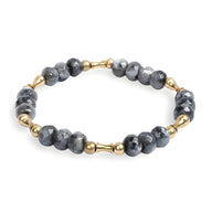 Bracelet mixte en pierres noires facettées et perles en cuivre doré, modèle Andy.