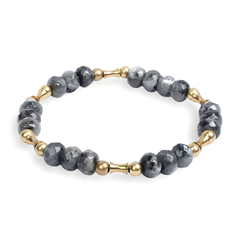 Bracelet mixte en pierres noires facettées et perles en cuivre doré, modèle Andy.