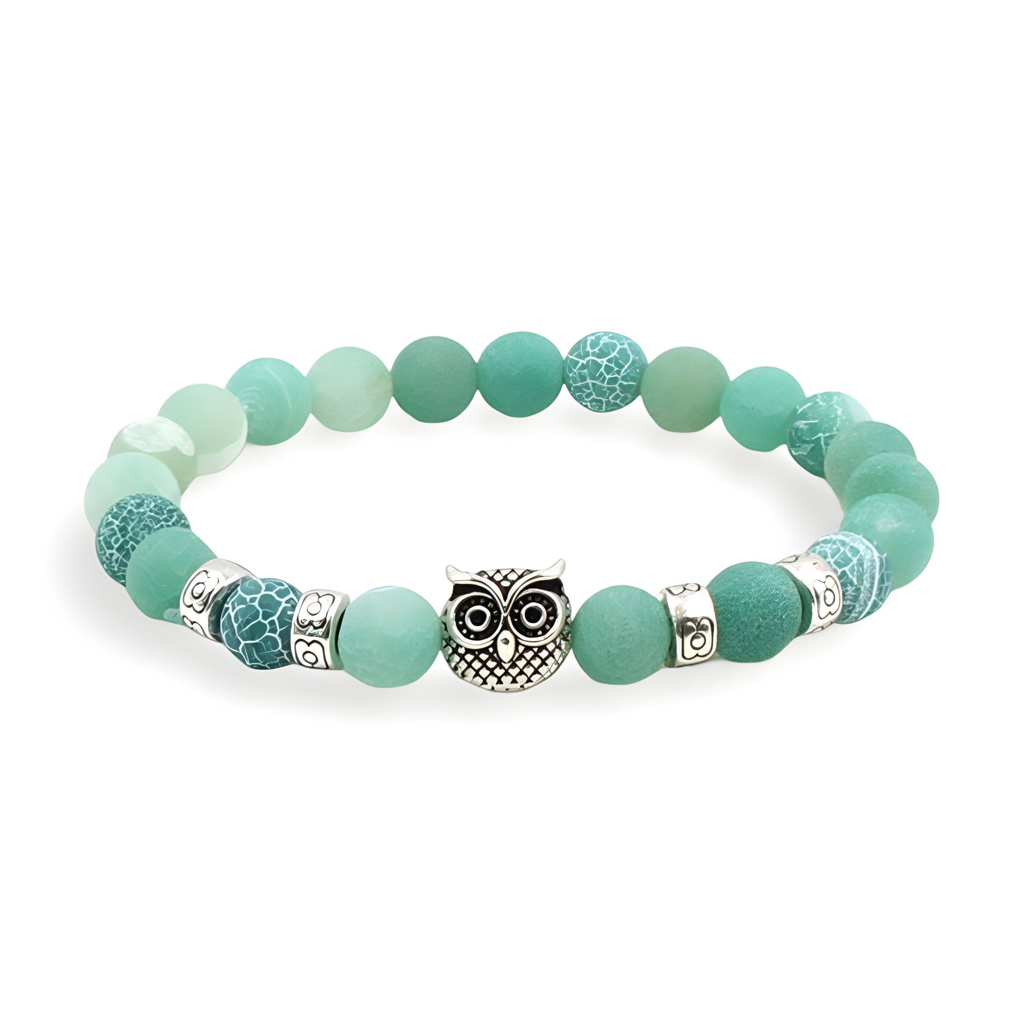 Bracelet en pierre naturelles, orné d'un hibou protecteur, mixte, modèle Archimède - La Boutique du Bracelet