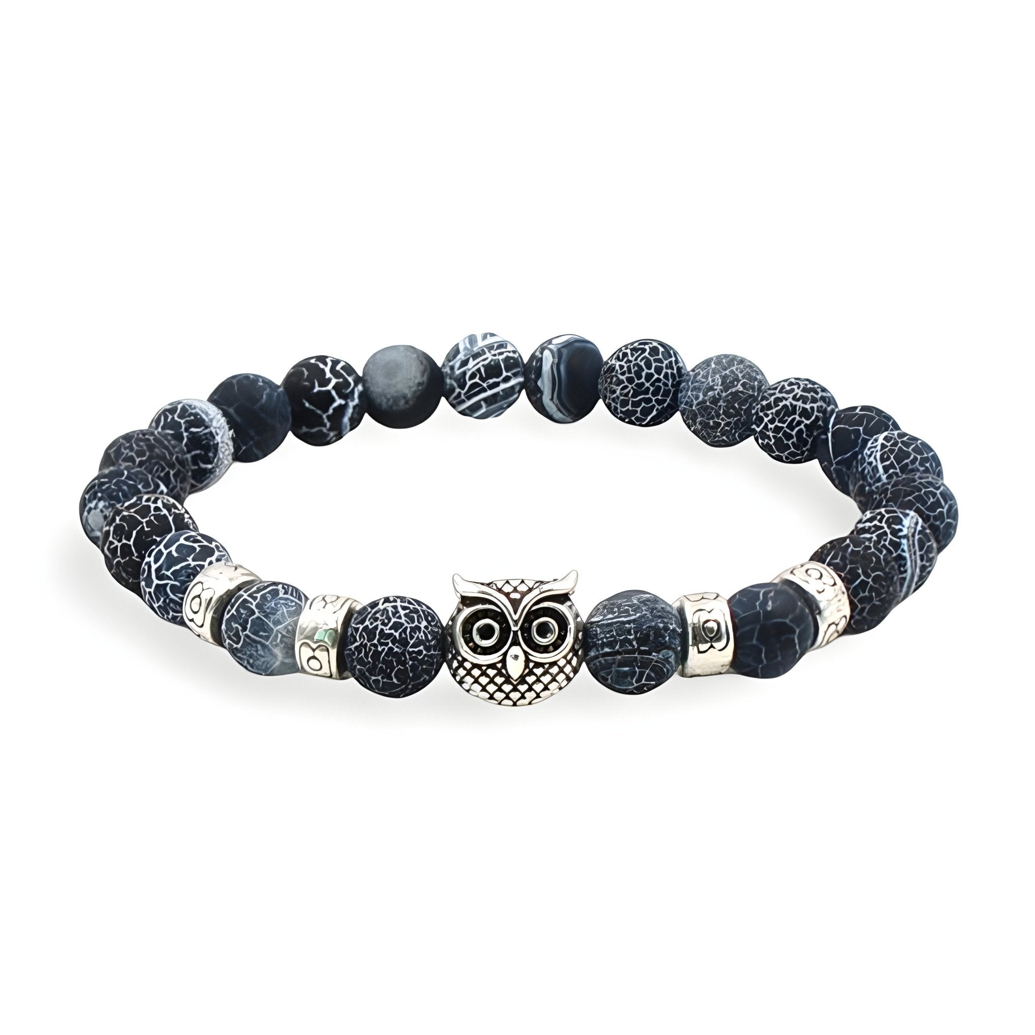 Bracelet en pierre naturelles, orné d'un hibou protecteur, mixte, modèle Archimède - La Boutique du Bracelet