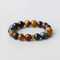 Bracelet mixte en pierres naturelles multicolores, perles rondes lisses, style système solaire, 18 cm.